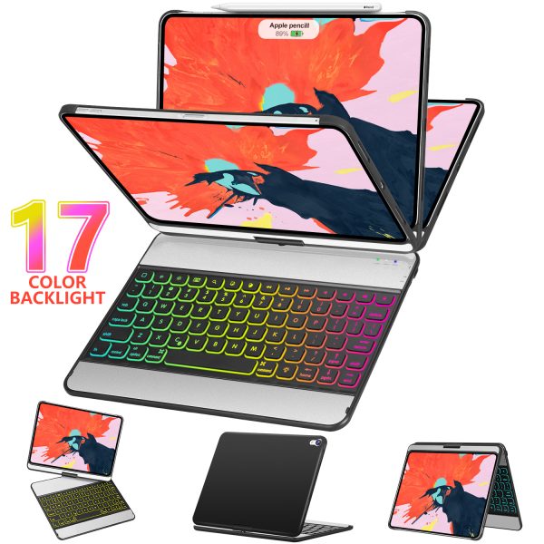 360 Rotate 17 Colors Backlit iPad Pro 11 Case with Keyboard 2018 Keyboard Case for iPad Pro 11 2020 2nd Generation iPad Pro 11 inch Keyboard Case Wireless Auto Sleep/Wake Black